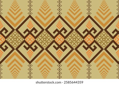 Fabric pixel abstract geometric pattern Thai style on yellow background design for clothing wal  Wrapping batik knitwear embroidery art ornaments stock vector 