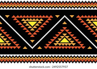 Fabric pixel geometric pattern design for clothing, fabric, background, wallpaper, wrapping, batik. Knitwear, Embroidery style. Aztec geometric art ornament