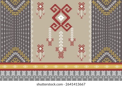 fabric pixel seamless pattern. Seamless geometric pattern . pixel pattern. Design for clothing fabric textile ornamentation embroidery Hand stitched pattern .