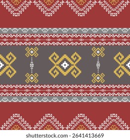 fabric pixel seamless pattern. Seamless geometric pattern . pixel pattern. Design for clothing fabric textile ornamentation embroidery Hand stitched pattern .