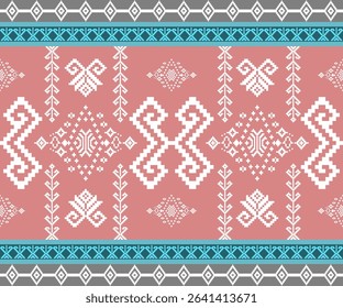 fabric pixel seamless pattern. Seamless geometric pattern . pixel pattern. Design for clothing fabric textile ornamentation embroidery Hand stitched pattern .