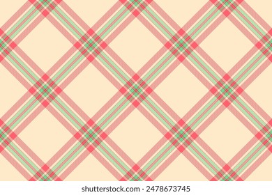 Fabric plaid check of vector pattern textile with a tartan background seamless texture in red and blanched almond colors.