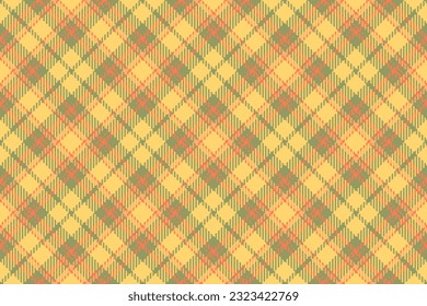 Fabric plaid vector of seamless textile background with a tartan check pattern texture in amber and lime colors.