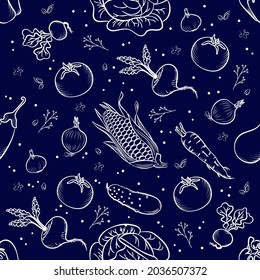 fabric, postcard pattern for autumn vegetables blu