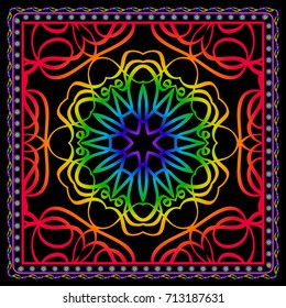 Fabric print for scarf with colored floral ornament. vector illustration.