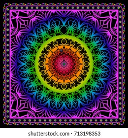 Fabric print for scarf with colored floral ornament. vector illustration.