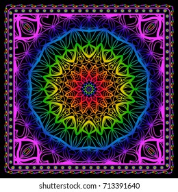Fabric print for scarf with colored floral ornament. vector illustration.