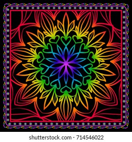 Fabric print for scarf with colored floral ornament. vector illustration.