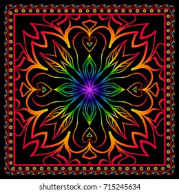 Fabric print for scarf with colored floral ornament. vector illustration.