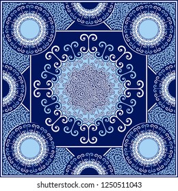 Fabric Print, Scarf, Shawl, Carpet, Kerchief, Bandana, Handkerchief, Square Pattern Design, Textile Fashion African Print, vector illustration file.