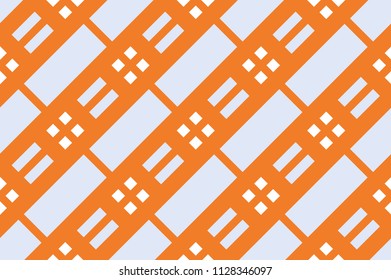 Fabric print. Seamless geometric pattern with intersecting lines, stripes, cell, squares, rectangles. Design for printing on fabric, paper, wrapper. Vector illustration in orange, yellow shades