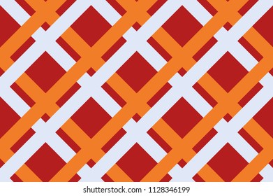 Fabric print. Seamless geometric pattern with intersecting lines, stripes, cell, squares, rectangles. Design for printing on fabric, paper, wrapper. Vector illustration in orange, yellow shades