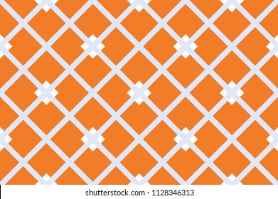 Fabric print. Seamless geometric pattern with intersecting lines, stripes, cell, squares, rectangles. Design for printing on fabric, paper, wrapper. Vector illustration in orange, yellow shades