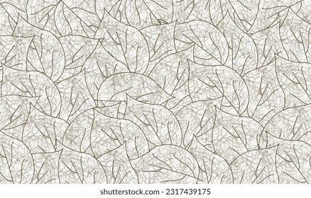 Fabric print Seamless monochrome background of leaves vector , Silhouette lined leafs monochromatic lines seamless pattern abstract background texture design