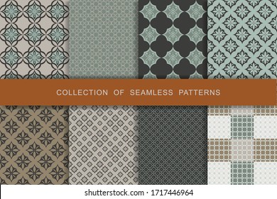 Fabric print set. 8 Seamless patterns.