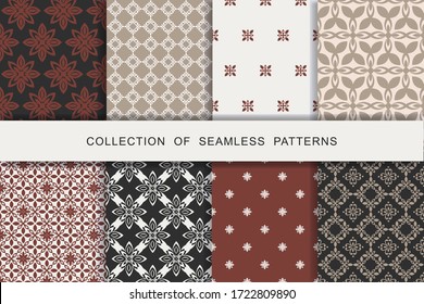 Fabric print set. 8 Seamless patterns.