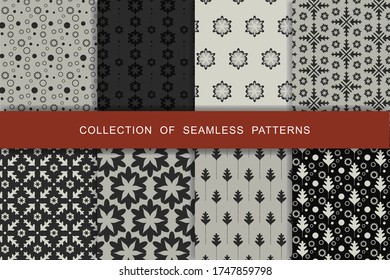 Fabric print set. 8 Seamless patterns.