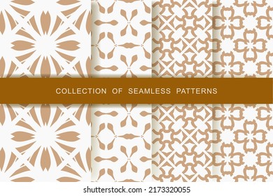 Fabric prints. Set. 4 Seamless patterns. Abstract geometric patterns.