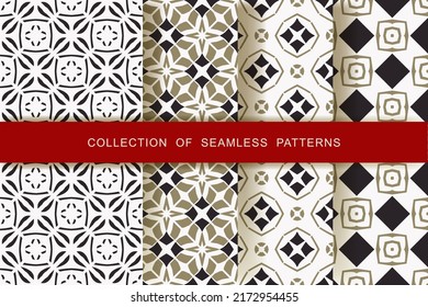 	
Fabric prints. Set. 8 Seamless patterns. Abstract geometric patterns.
