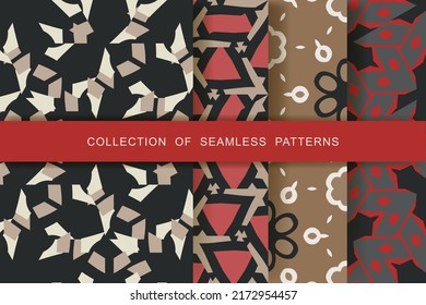 	
Fabric prints. Set. 8 Seamless patterns. Abstract geometric patterns.