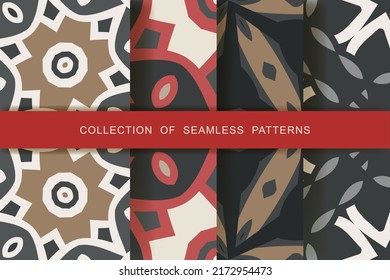 	
Fabric prints. Set. 8 Seamless patterns. Abstract geometric patterns.