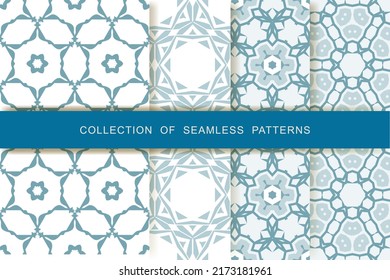 Fabric prints. Set. 8 Seamless patterns. Abstract geometric patterns.