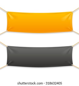 Fabric Rectangular Horizontal Banner with Ropes. Ready Template for Your Text. Vector illustration