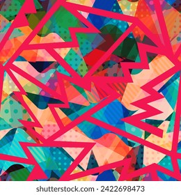 Fabric red colour geometric. Seamless pattern