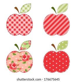 Fabric retro applique of cute apples with green leaf for scrap booking or invitation cards or party decoration