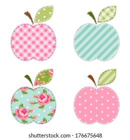 Fabric retro applique of cute apples with green leaf for scrap booking or invitation cards or party decoration