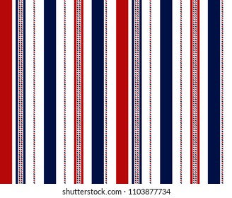 Fabric retro color style seamless stripe pattern with blue,red and white vertical parallel stripe.abstract background.
