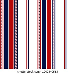 Fabric retro color style.stripe pattern with blue,red and white vertical parallel stripes.abstract pattern stripe background.