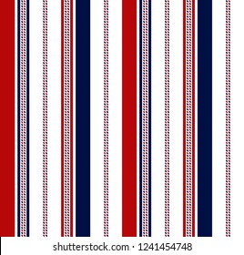 Fabric retro color style.stripe pattern with blue,red and white vertical parallel stripes.Vector stripe pattern abstract background.