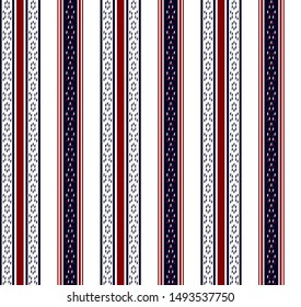 Fabric retro color style.stripe pattern with blue,red and white vertical parallel stripes.Vector stripe pattern abstract background.