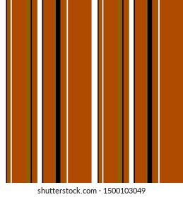 Fabric retro stripe pattern with Black, Gold, White and Orange vertical parallel stripe.Vector abstract background.