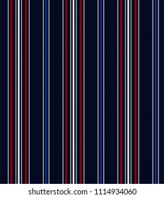 Fabric retro stripe seamless pattern with navy blue,red and white vertical parallel stripe.abstract pattern stripes background.