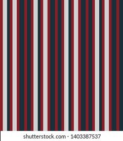 Fabric retro stripe seamless pattern with Blue, Red and white colors vertical parallel stripes.Vector abstract background.