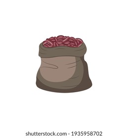 Fabric sack of red kidney beans symbol, flat vector illustration isolated.
