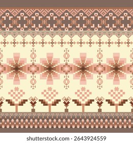 Diseño de bordado de píxeles sin costura de tela, patrones navajos geométricos étnicos nativos