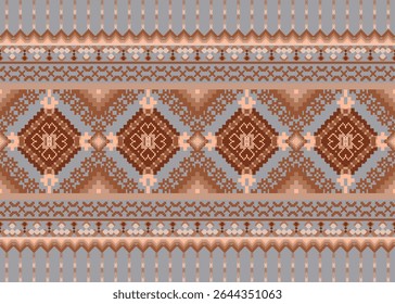 Fabric sameless pixel embroidery design, native ethnic geometric navajo patterns