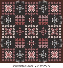 Fabric sameless pixel embroidery design, native ethnic geometric navajo patterns