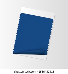 Fabric sample, textile swatch template for interior design mood board with Classic Blue 2020 Color of the year. Trendy color palette, vibrant piece of fabric. Vector illustration for advertising