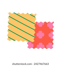 The fabric samples are hand drawn. Sewing concept. Vector illustration isolated on white background.