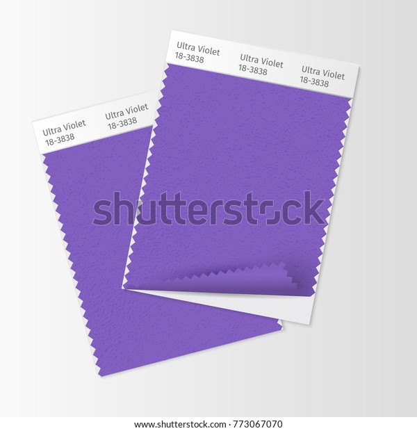 Fabric samples, textile swatch template for\
interior design mood board with Ultra Violet 2018 Color of the\
year. Trendy color palette, purple piece of fabric. Vector\
illustration for blog\
posts