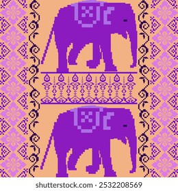 Fabric sarong elephant red motif border woven pattern 