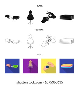 Fabric, scissors for cutting fabrics, hand sewing, dummy for clothes. Sewing and equipment set collection icons in black,flat,outline style vector symbol stock illustration web.