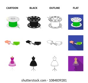 Fabric, scissors for cutting fabrics, hand sewing, dummy for clothes. Sewing and equipment set collection icons in cartoon,black,outline,flat style vector symbol stock illustration web.