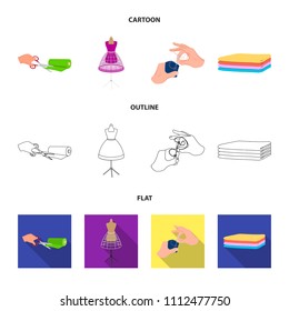Fabric, scissors for cutting fabrics, hand sewing, dummy for clothes. Sewing and equipment set collection icons in cartoon,outline,flat style vector symbol stock illustration web.
