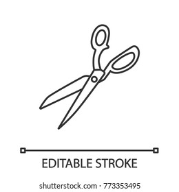 Fabric scissors linear icon. Thin line illustration. Shears. Contour symbol. Vector isolated outline drawing. Editable stroke