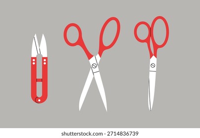 Tijeras de tela sobre un fondo gris, Ilustración vectorial.